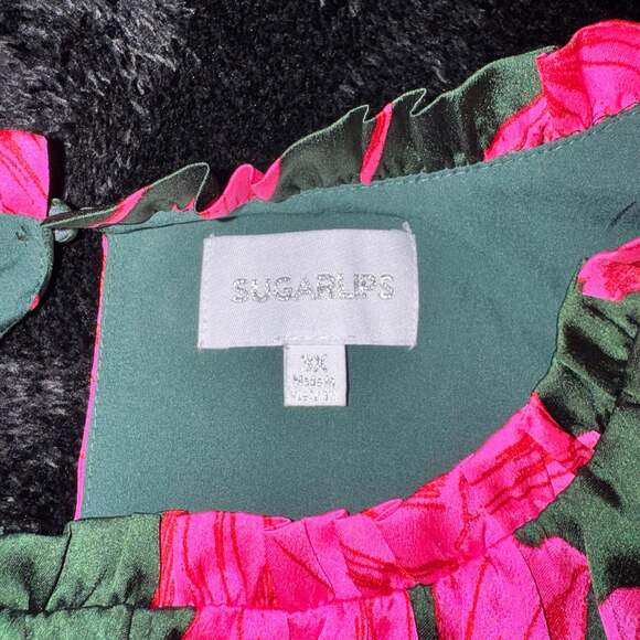 Sugarlips 3X Floral Mini Dress Pink Green Cottagecore Boho Romantic Plus Size - Picture 4 of 9